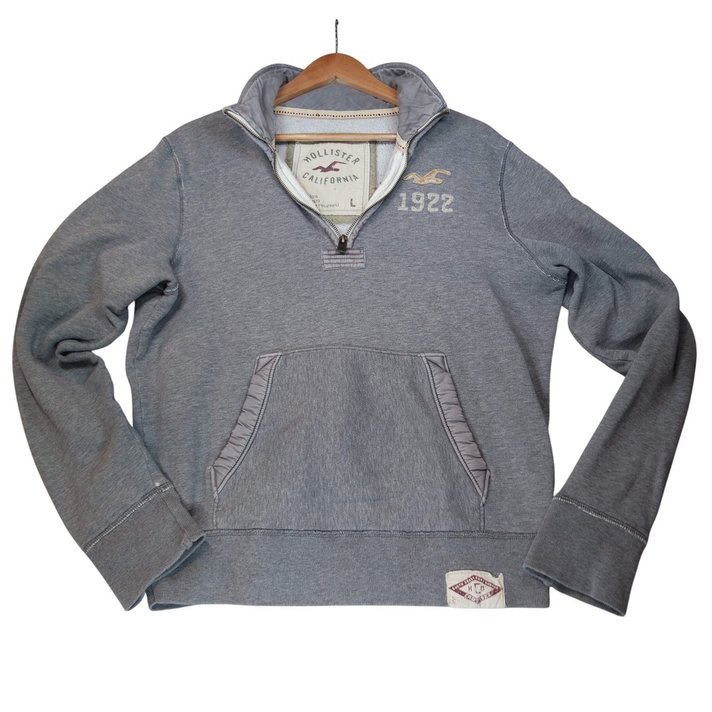 Vintage Hollister California Women's Grey Quarter Zip Sweatshirt L Y2K Preppy